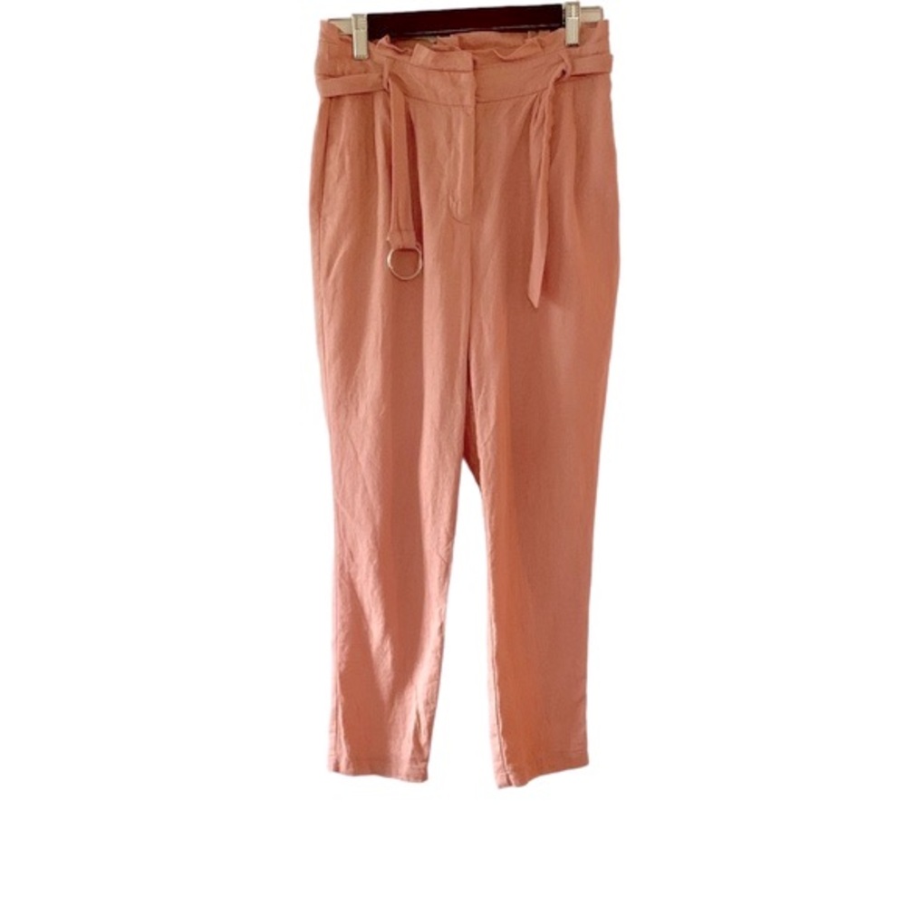HAVE Paper Bag Pants Linen Blend Pink High Waist Belted Modern Beachy Size Small